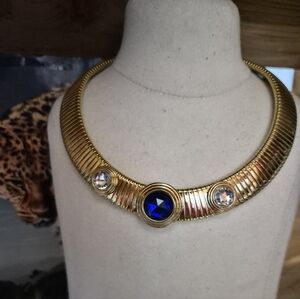 Vintage Gold and Blue Statement Necklace